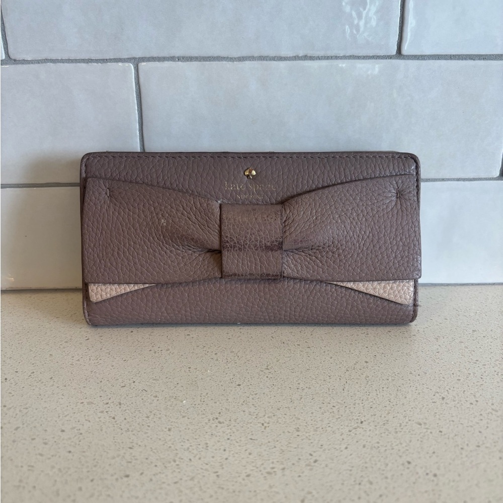 KATE SPADE EDEN LANE JACINDA PORCINI BOW LEATHER WALLET DUSTY PINK